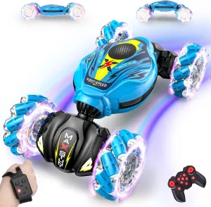 Gesture Sensing RC Stunt Car, Hand Controlled and 2.4GHz Remote Control Toys Car with Light Music, 360° Rotation Gesture Sensor Toys for 3 4 5 6 7 8 Year Old Kids Boys Girls Gifts (Blue)