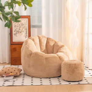 Giant Bean Bag Chair, Oversized Faux Fur Couch for Adults and Kids, Pumpkin-Shaped, Soft Floor Sofa for Gaming and Reading