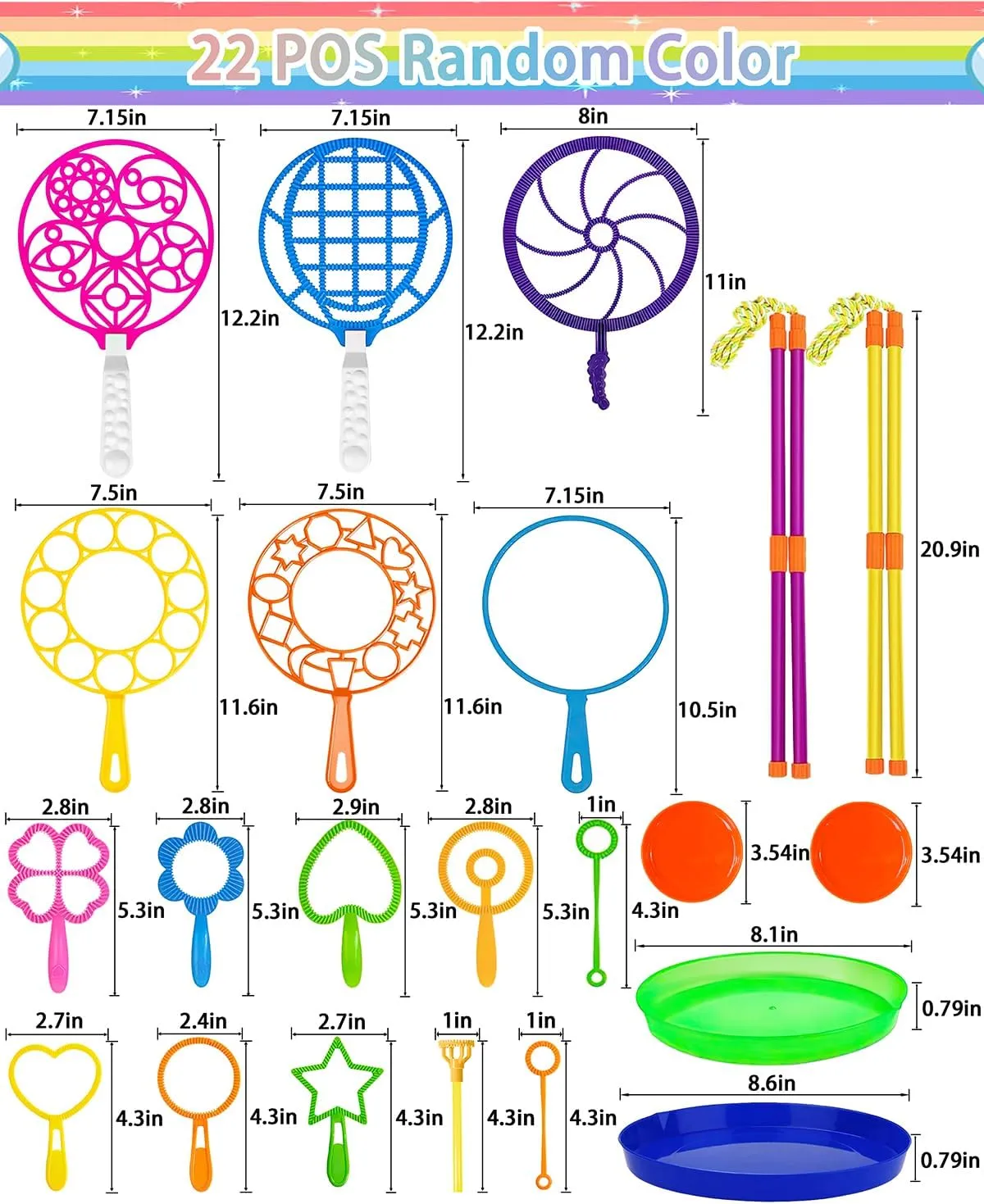 Giant Bubble Wands, Big Bubble Wands Toys Set with Tray Bulk Funny Bubbles Maker for Kids Toddlers Adults Summer Outdoor Activities Birthday Gifts Bubble Party Favors, 22 Pcs