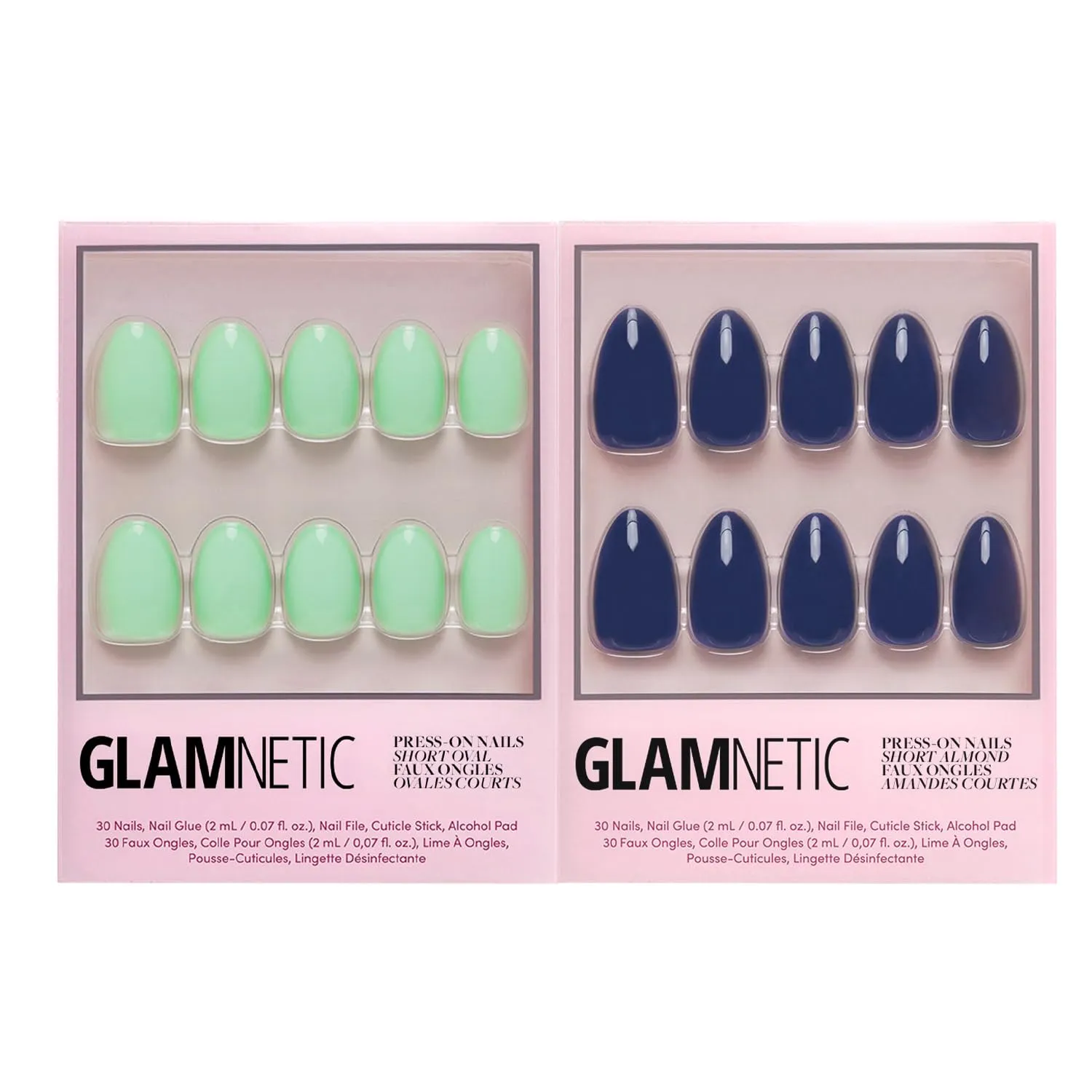 Glamnetic Press-On Nails Bundle - Mint Green & Midnight Blue | Pastel Green Short Oval Fake Nails | Dark Navy Blue Short Almond False Nails | Reusable, Salon-Quality Nail Kits