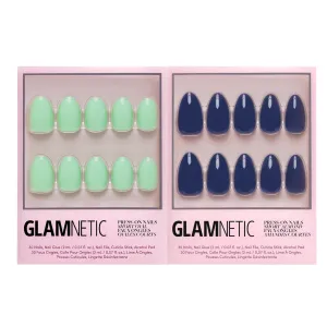Glamnetic Press-On Nails Bundle - Mint Green & Midnight Blue | Pastel Green Short Oval Fake Nails | Dark Navy Blue Short Almond False Nails | Reusable, Salon-Quality Nail Kits