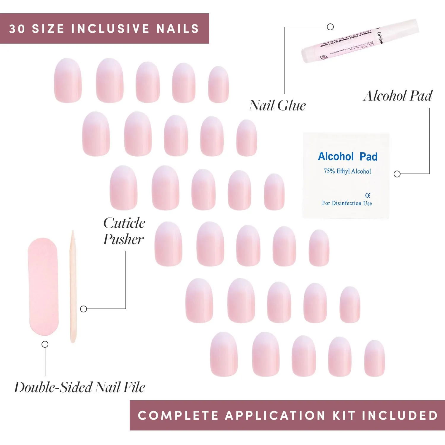 Glamnetic Press On Nails - Creamer | UV Finish Neutral Ombre Short Round Nails, Reusable | 15 Sizes - 30 Nail Kit with Glue