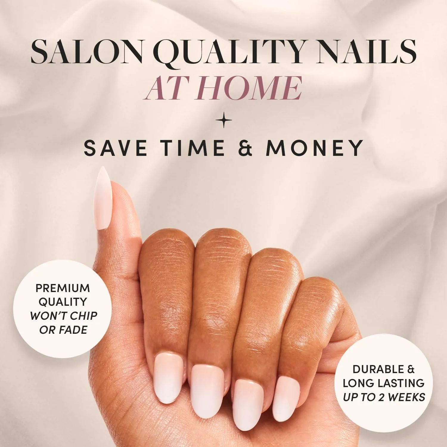 Glamnetic Press On Nails - Creamer | UV Finish Neutral Ombre Short Round Nails, Reusable | 15 Sizes - 30 Nail Kit with Glue