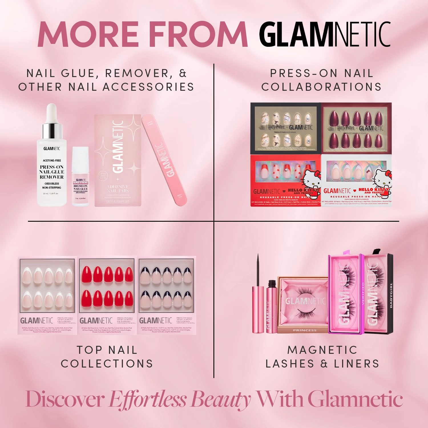 Glamnetic Press On Nails - Silent Night | Short Almond White Nails with 3D Silver Foil in a Glossy Finish | 15 Sizes - 30 Nail Kit with Glue
