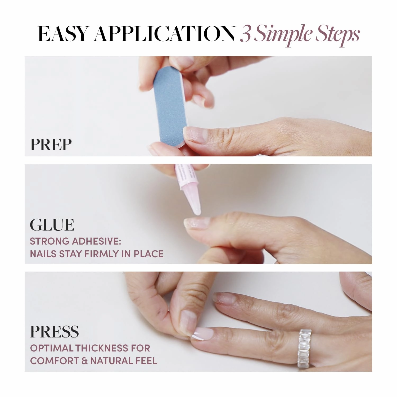 Glamnetic Press On Nails - Silent Night | Short Almond White Nails with 3D Silver Foil in a Glossy Finish | 15 Sizes - 30 Nail Kit with Glue