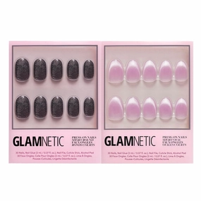 Glamnetic Press-On Nails Bundle - Galactic & Fairy Dust | Short Round Shimmery Pewter Glittered Nails | Short Oval Beige-Pink False Nails with a Metallic Finish | Reusable, Salon-Quality Nail Kits