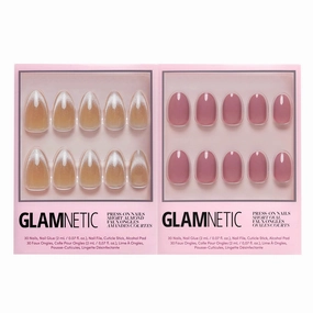 Glamnetic Press-On Nails Bundle - Honey Bun & Fall Mauve | Nude Velvet Sparkly Short Almond Fake Nails | Muted Blush Mauve Short Oval False Nails | Reusable, Salon-Quality Nail Kits