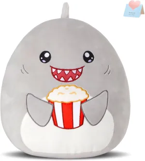 Glow Guards 12'' Cute Shark Plush Pillow Soft Toy Grey Shark Holding Popcorn