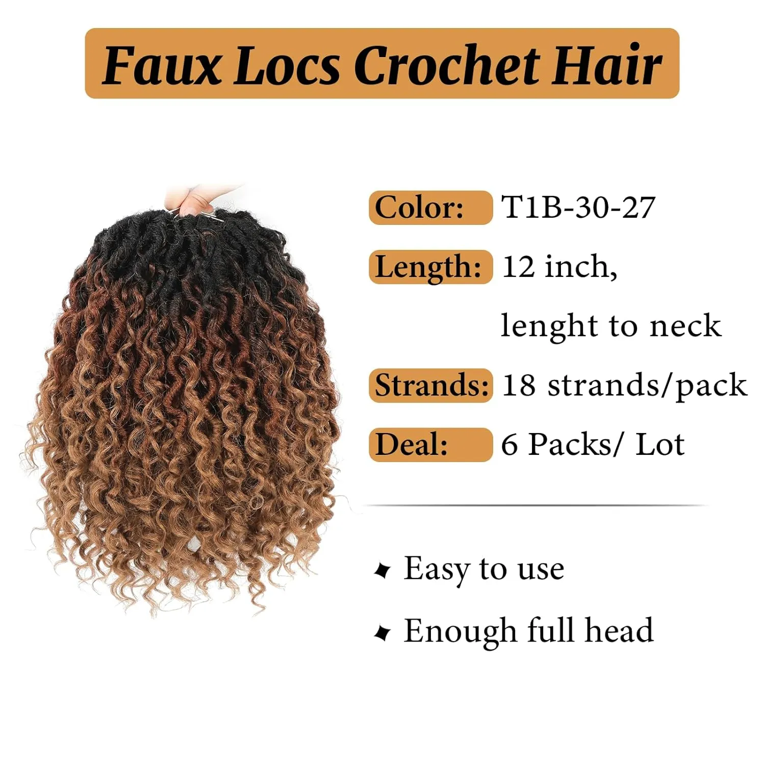 Goddess Locs Crochet Hair 12 Inch Goddess Faux Locs Crochet Hair for Black Women 6 Packs Boho Crochet Locs with Curly Ends T1b/30/27