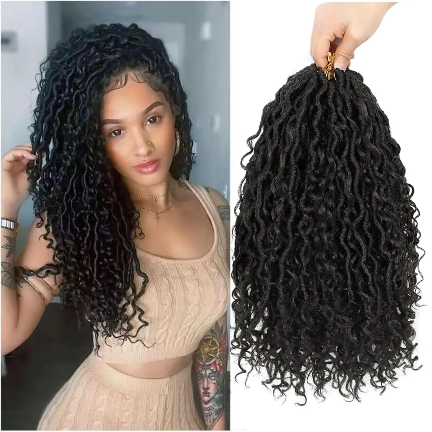 Goddess Locs Crochet Hair 16 Inch 8 Packs Boho Faux Locs Crochet Hair For Black Women Soft Crochet Locs Synthetic Hippie Locs Pre Looped Crochet Braids Curly Ends