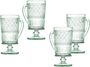 Godinger Glass Coffee Mugs, 12 oz, Green, Set of 4, Claro Collection, Coffee Cups with Handle, Vintage Decor, Microwave Safe, Reusable
