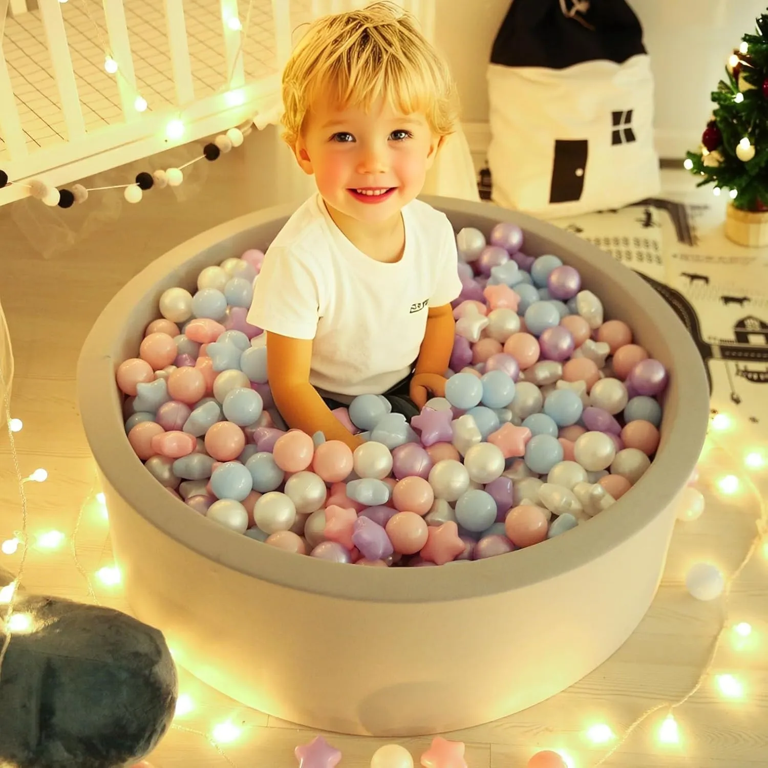 GOGOSO Ball Pit Balls for Toddlers Phthalate-Free BPA-Free Non-Toxic Crush Proof Soft Plastic Play Balls Baby Kids Shape Tent Pool Playhouse Playpen Party Decor, Pink Blue Purple White,100PCS
