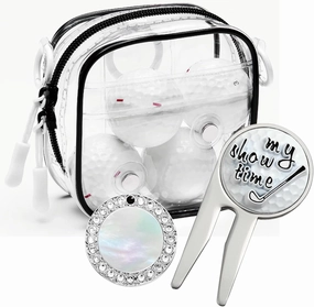 Golf Ball Marker and Golf Divot Tool with Magnetic Clear Golf Ball Bag, Multipurpose Set, Golf tee, Golf Ball Holder Bag, Golf Accessories, Golf Gifts for Men Women