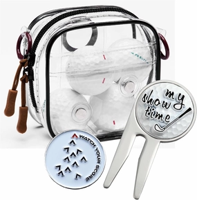 Golf Ball Marker and Golf Divot Tool with Magnetic Clear Golf Ball Bag, Multipurpose Set, Golf tee, Golf Ball Holder Bag, Golf Accessories, Golf Gifts for Men Women