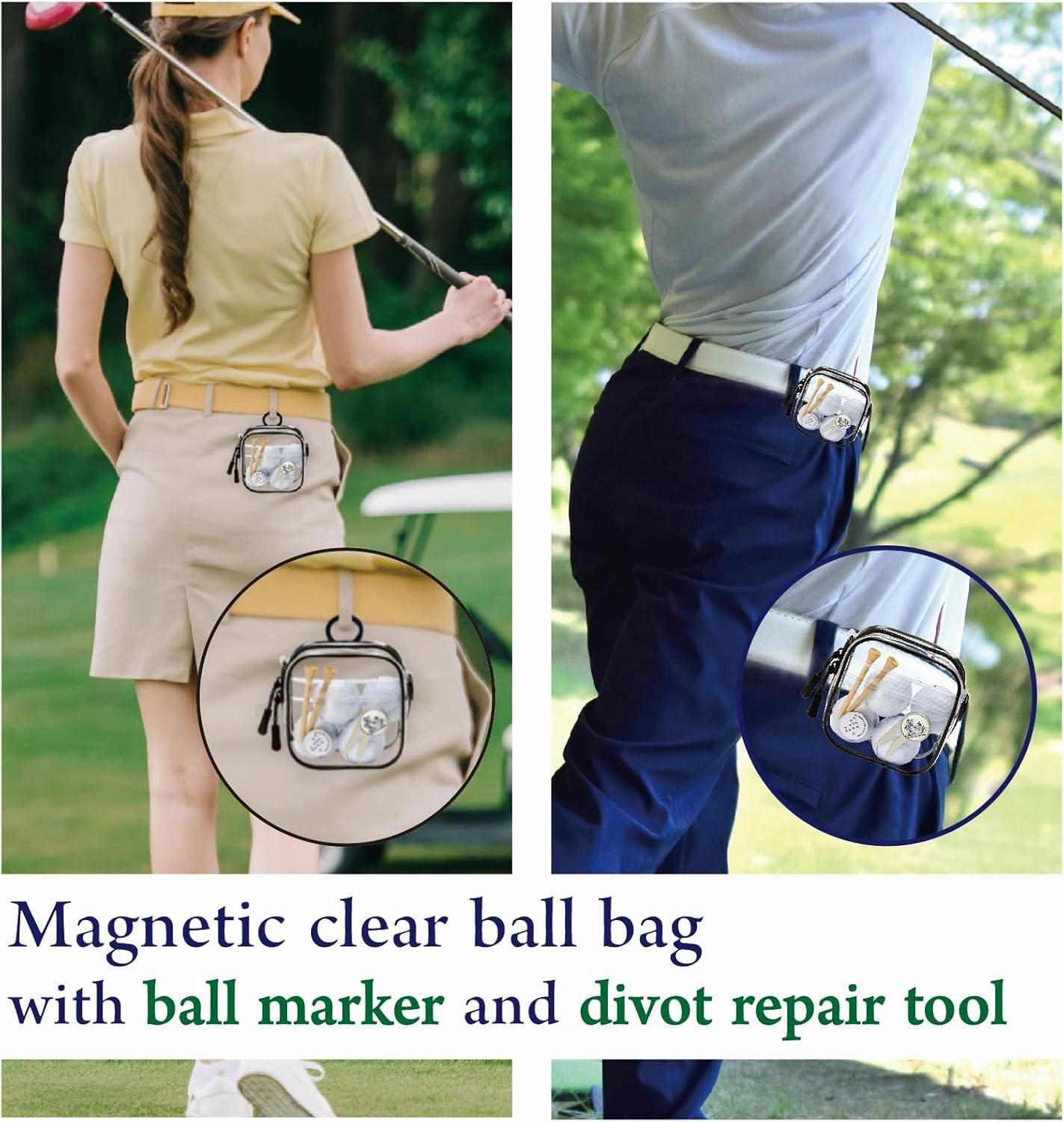 Golf Ball Marker and Golf Divot Tool with Magnetic Clear Golf Ball Bag, Multipurpose Set, Golf tee, Golf Ball Holder Bag, Golf Accessories, Golf Gifts for Men Women