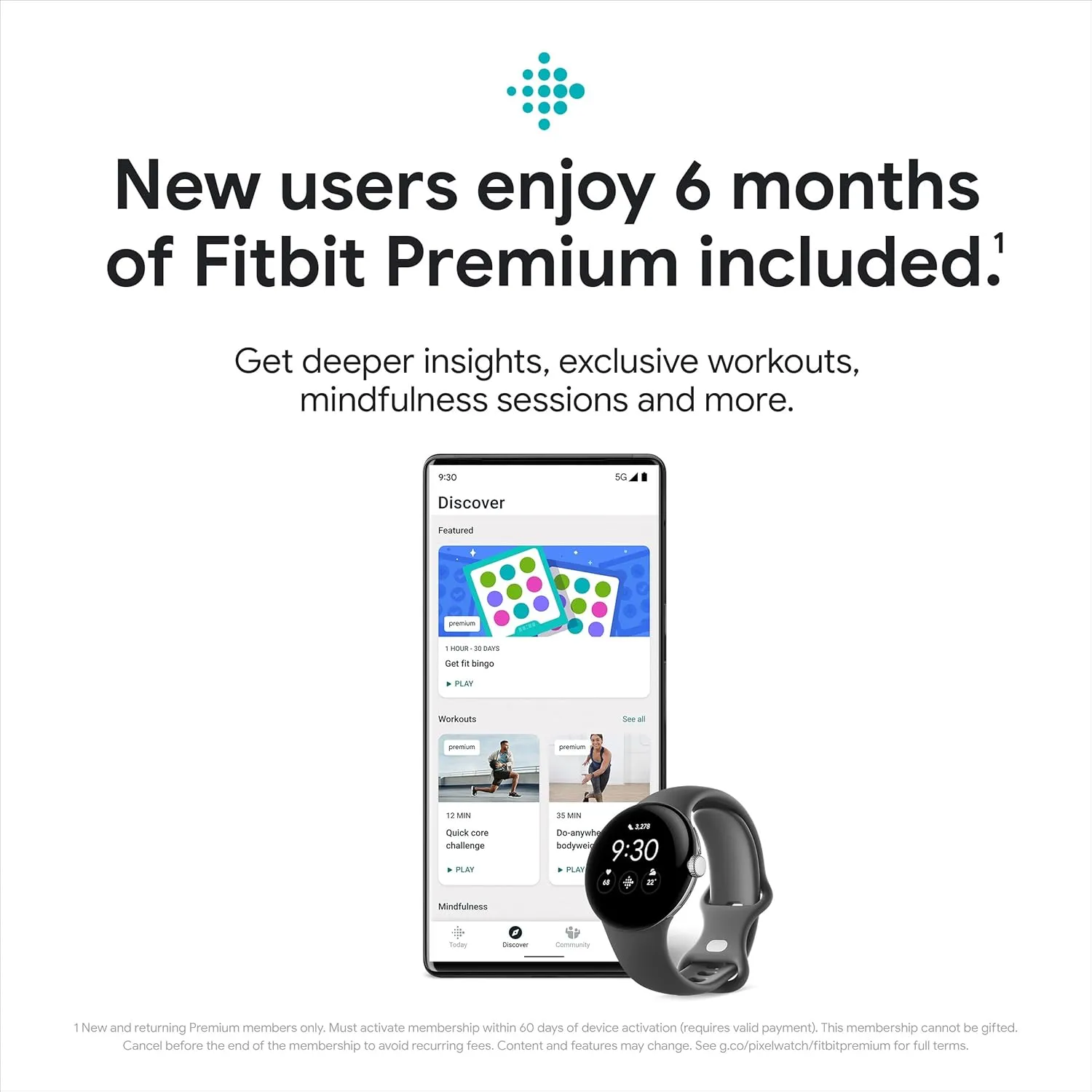 Google Pixel Watch 1st Gen (Previous Model) - Android Smartwatch with Fitbit Activity Tracking - Heart Rate Tracking Watch - Polished Silver Stainless Steel case with Chalk Active band - LTE