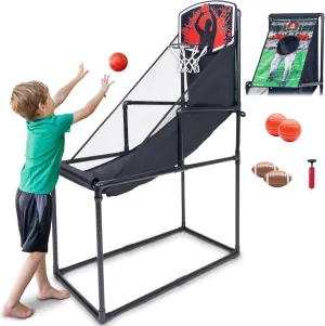 GoSports 2 in 1 Basketball Hoop & Football Toss Target Arcade Game - Indoor & Outdoor Toy Hoop for Kids Ages 3-6 - Includes 2 Basketballs, 2 Footballs, and Pump