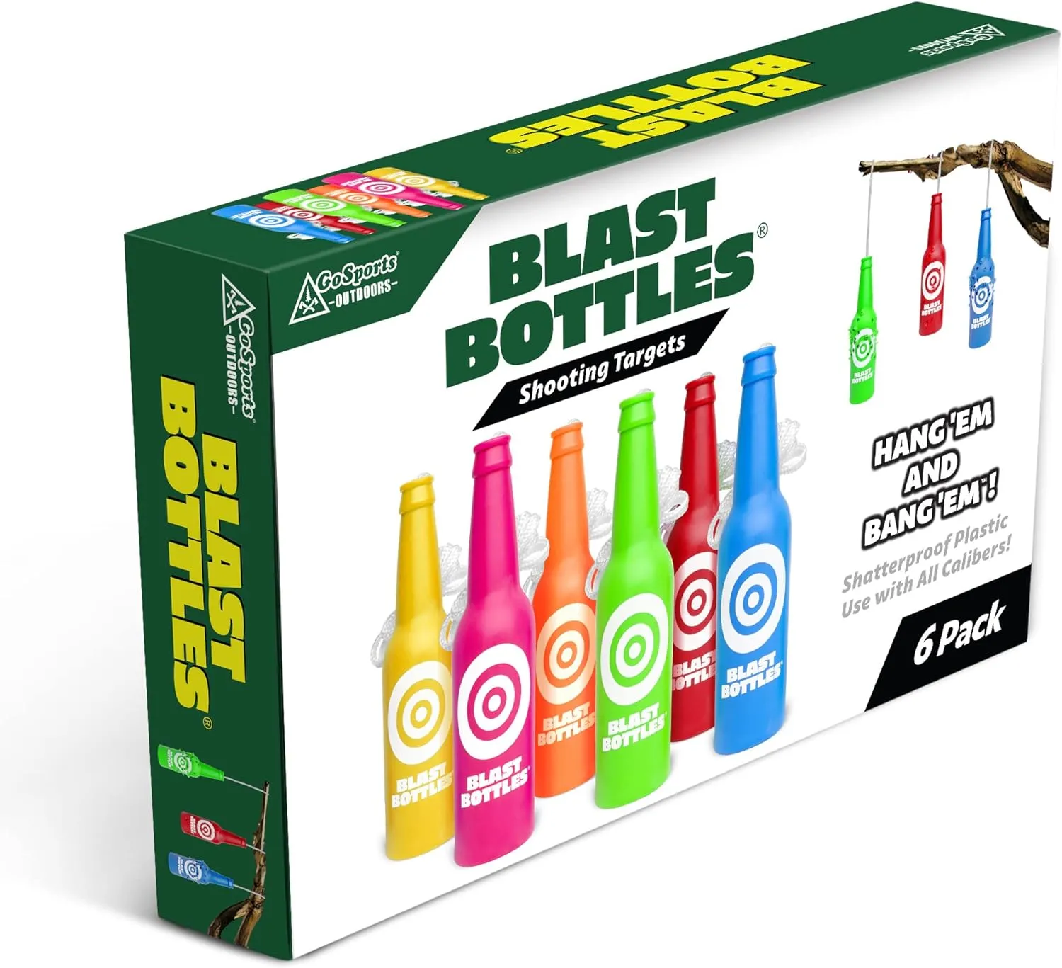 GoSports Outdoors Blast Bottles – 3 or 6 Pack – Shatterproof Bottle Shooting Targets with Rope for Firearm Target Practice, Great for Indoor & Outdoor Gun Ranges