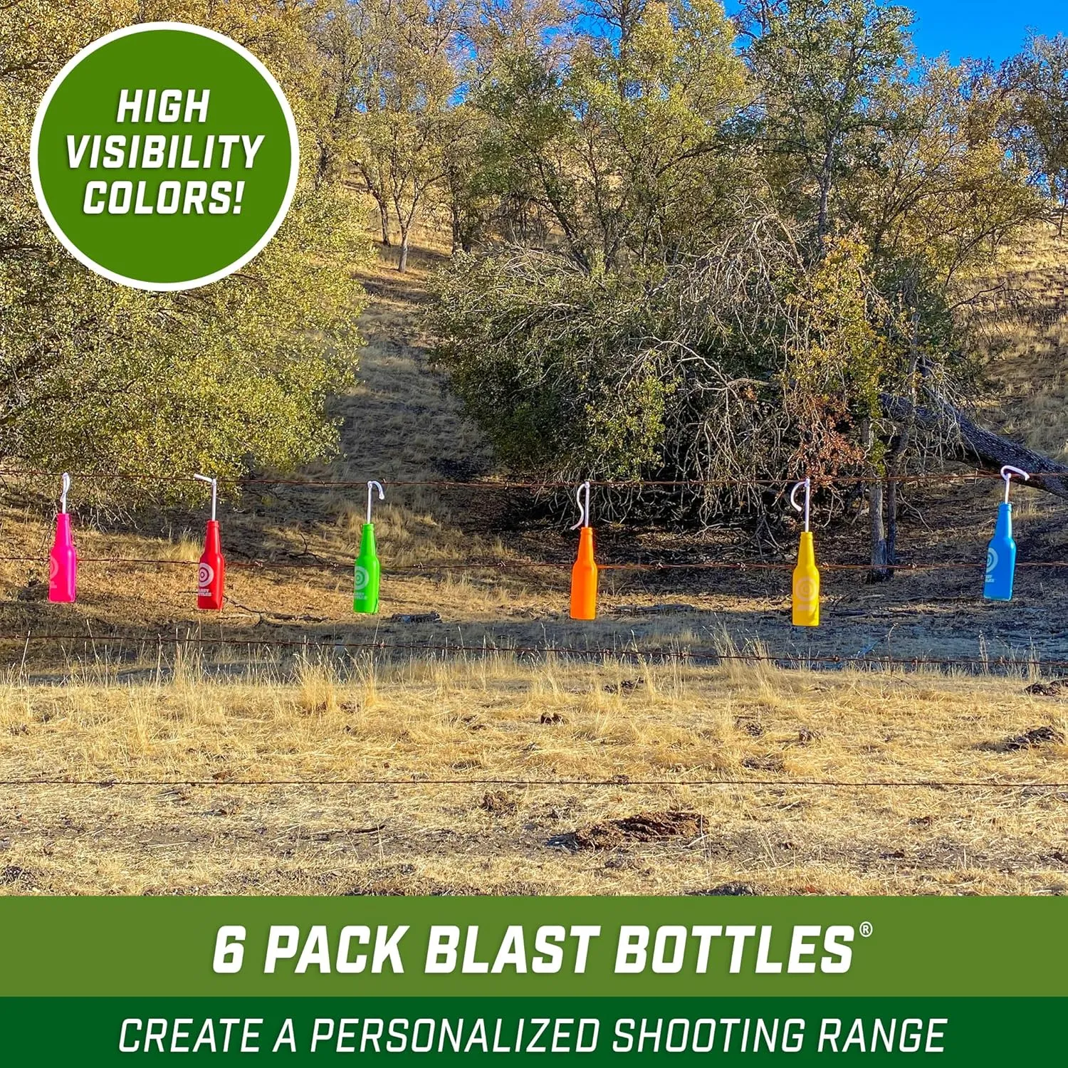 GoSports Outdoors Blast Bottles – 3 or 6 Pack – Shatterproof Bottle Shooting Targets with Rope for Firearm Target Practice, Great for Indoor & Outdoor Gun Ranges