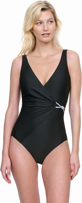 Gottex Harbourside Women’s Textured Square Neck One Piece Swimsuit with Soft Cups and Tummy Control Beachwear Essential