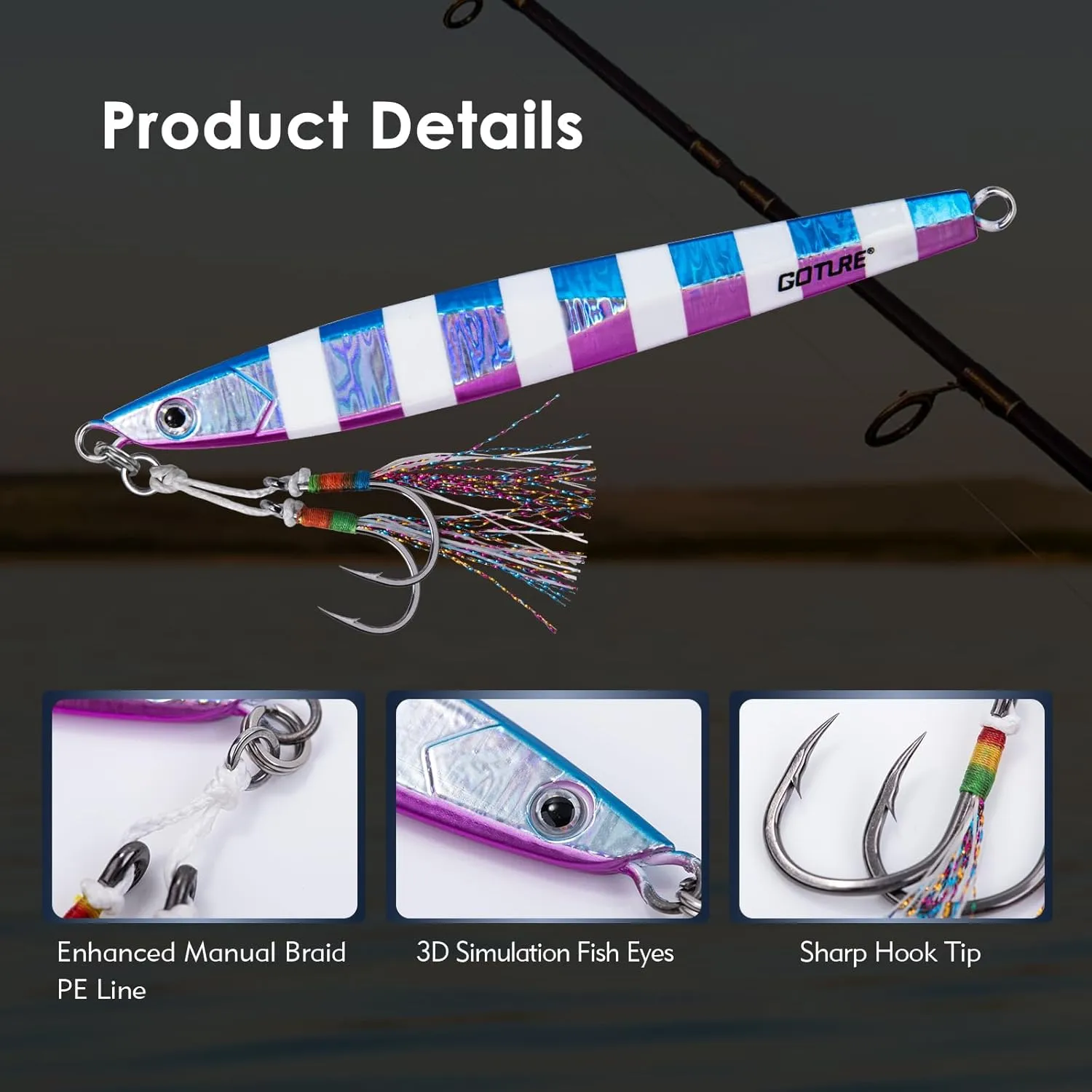 Goture 4/5pcs Vertical Fishing Jigs Saltwater,Luminous Slow Jigging Pitching Lures,Artificial Lures Fast Jigging Lures,Lead Vertical Jigs