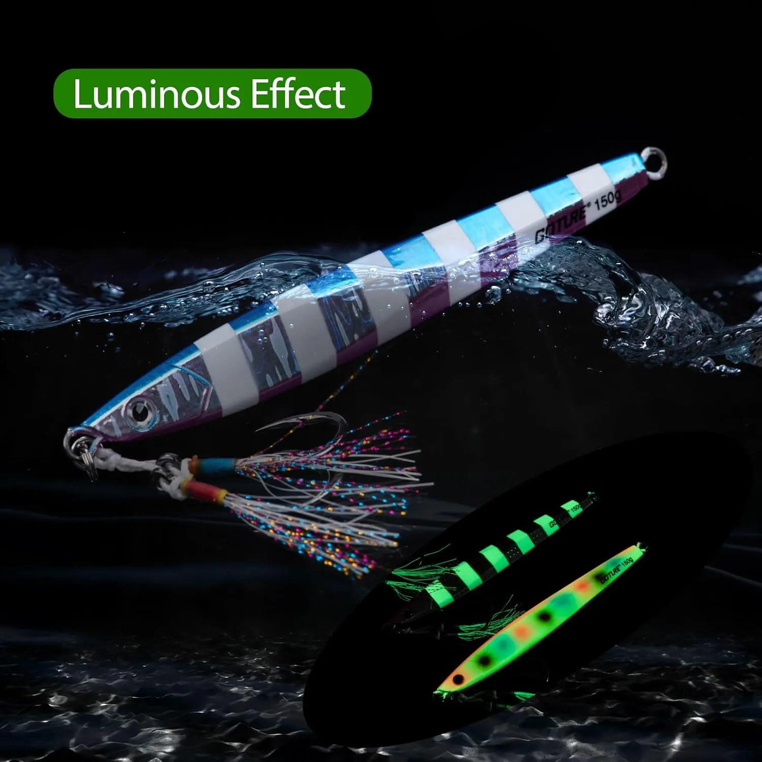 Goture 4/5pcs Vertical Fishing Jigs Saltwater,Luminous Slow Jigging Pitching Lures,Artificial Lures Fast Jigging Lures,Lead Vertical Jigs