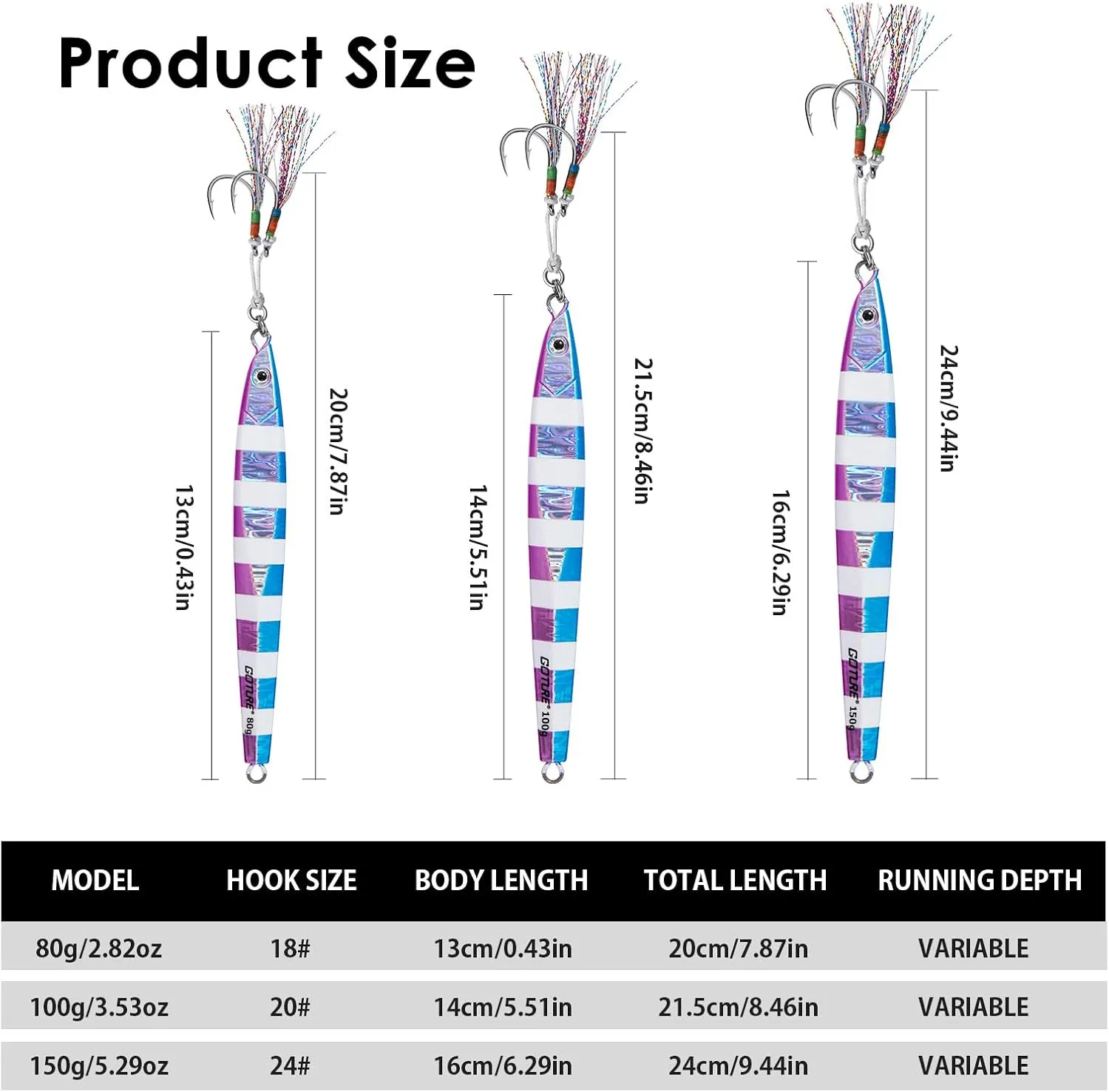 Goture 4/5pcs Vertical Fishing Jigs Saltwater,Luminous Slow Jigging Pitching Lures,Artificial Lures Fast Jigging Lures,Lead Vertical Jigs