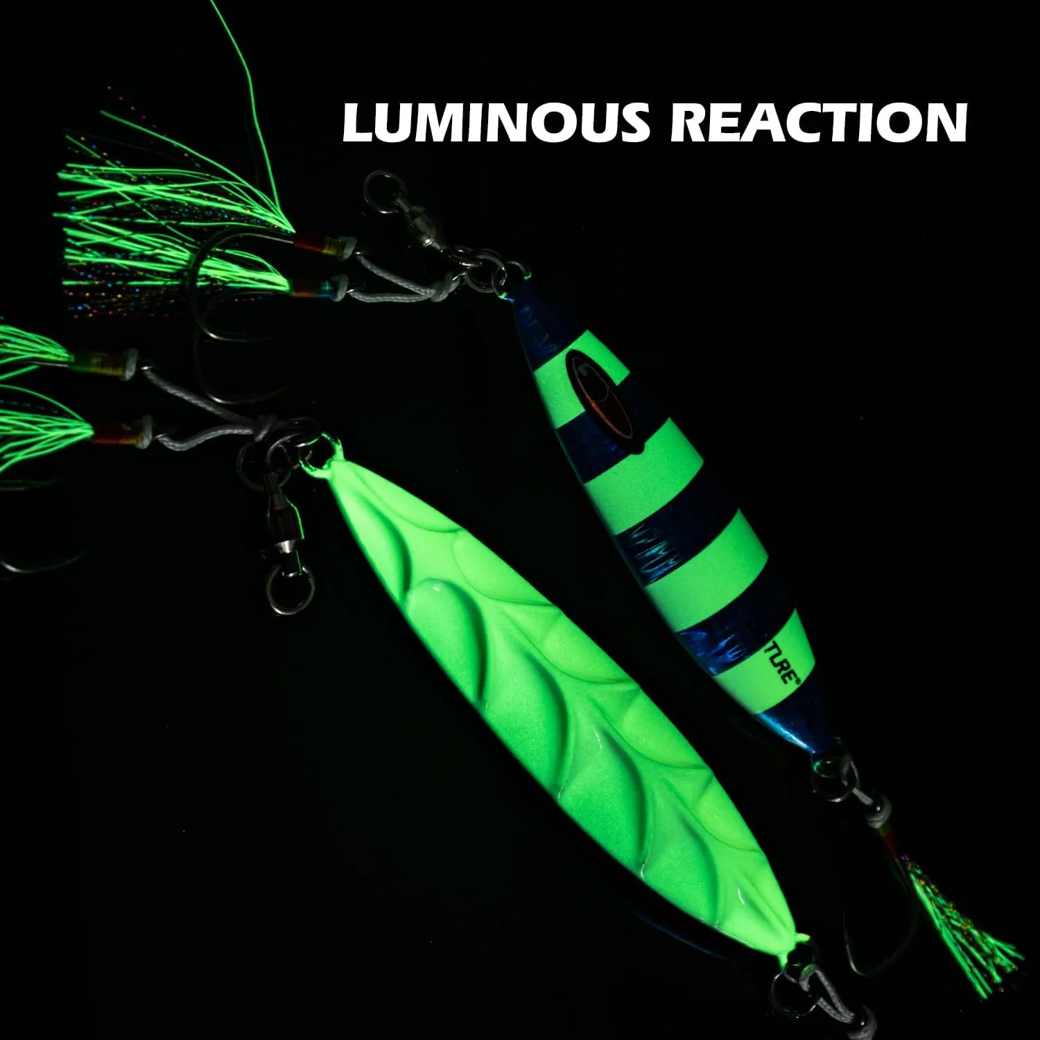 Goture Slow Flat Fall Luminous Lead Vertical Saltwater Artificial Lure Jig Fishing Lure with Two Assist Mustad Hook for Tuna Kingfish Bass Salmon