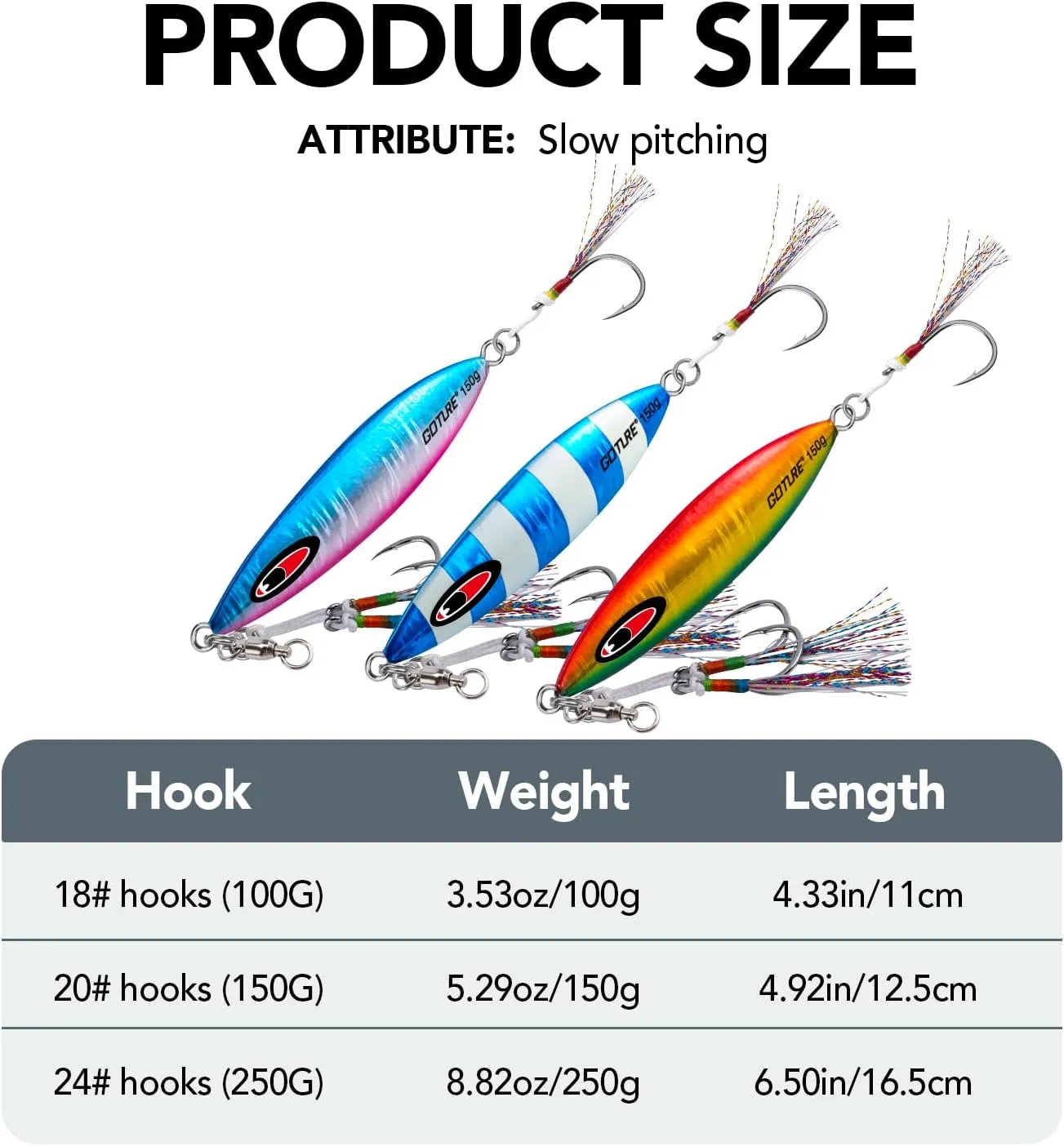 Goture Slow Flat Fall Luminous Lead Vertical Saltwater Artificial Lure Jig Fishing Lure with Two Assist Mustad Hook for Tuna Kingfish Bass Salmon