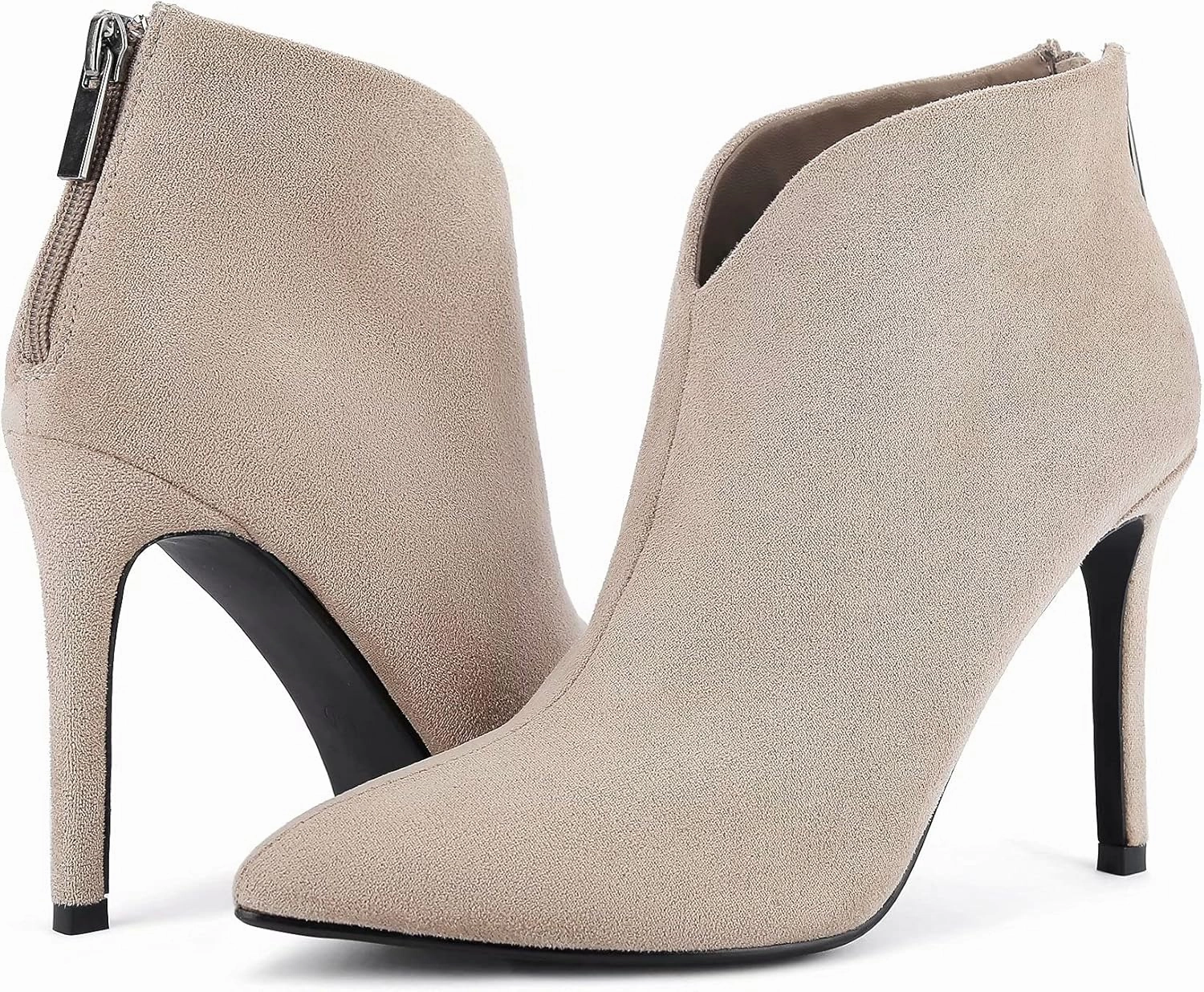 Greatonu Women's High Heel Boots Sexy Stiletto V Shape Pointy Toe Ankle Booties