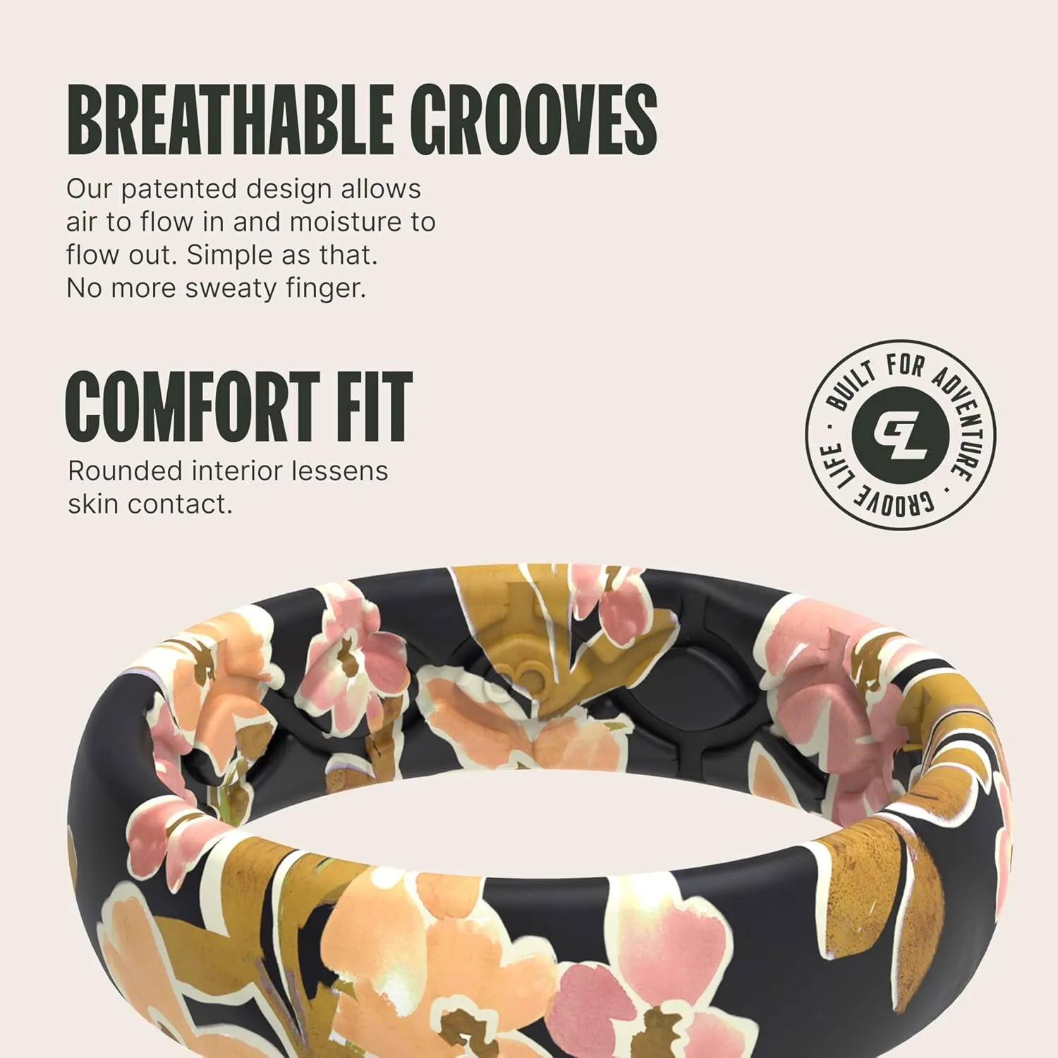 Groove Life Aspire Silicone Ring Breathable Rubber Wedding Rings for Women, Lifetime Coverage, Unique Design, Comfort Fit Ring