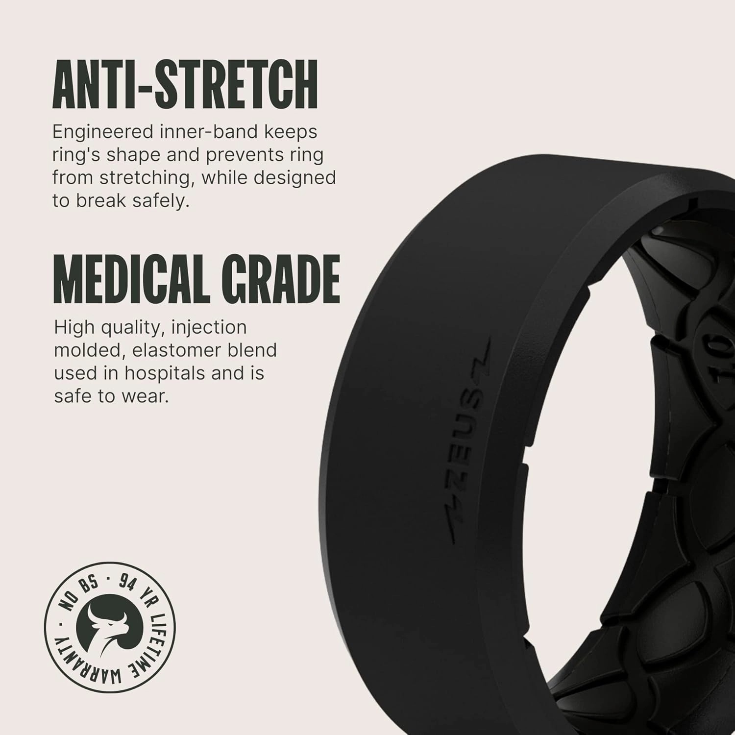 Groove Life Zeus Silicone Ring - Breathable Rubber Wedding Rings for Men, Lifetime Coverage, Unique Design, Comfort Fit Ring