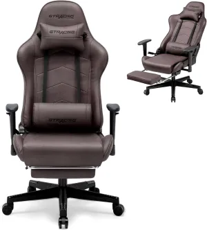 GTRACING Gaming Chair with Footrest, Racing Style Computer Chair for Adult, Adjustable Reclining Backrest and Lumbar Support, Stylish High Back Chair for Gaming and Office (Brown)