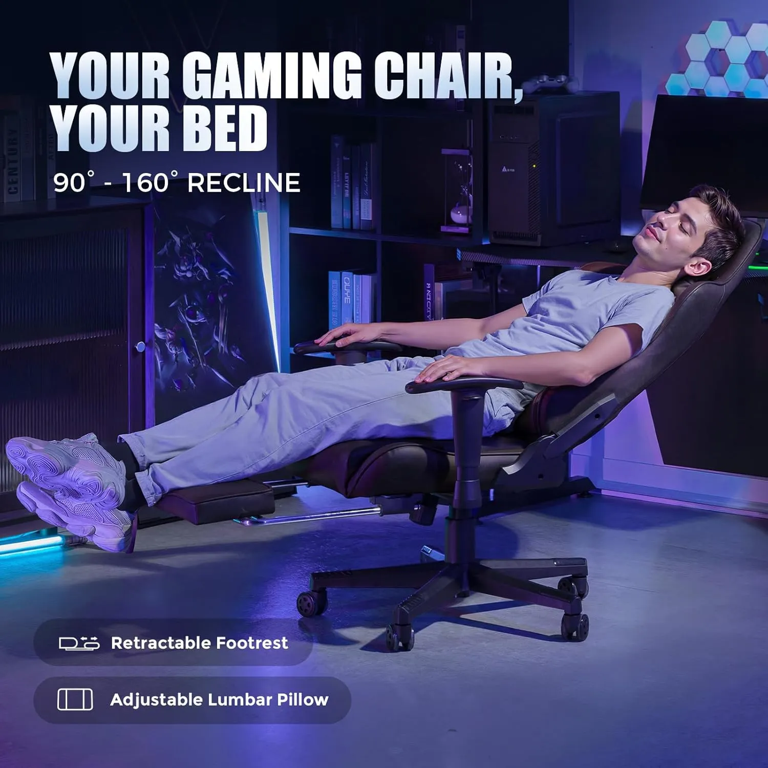 GTRACING Gaming Chair with Footrest, Racing Style Computer Chair for Adult, Adjustable Reclining Backrest and Lumbar Support, Stylish High Back Chair for Gaming and Office (Brown)