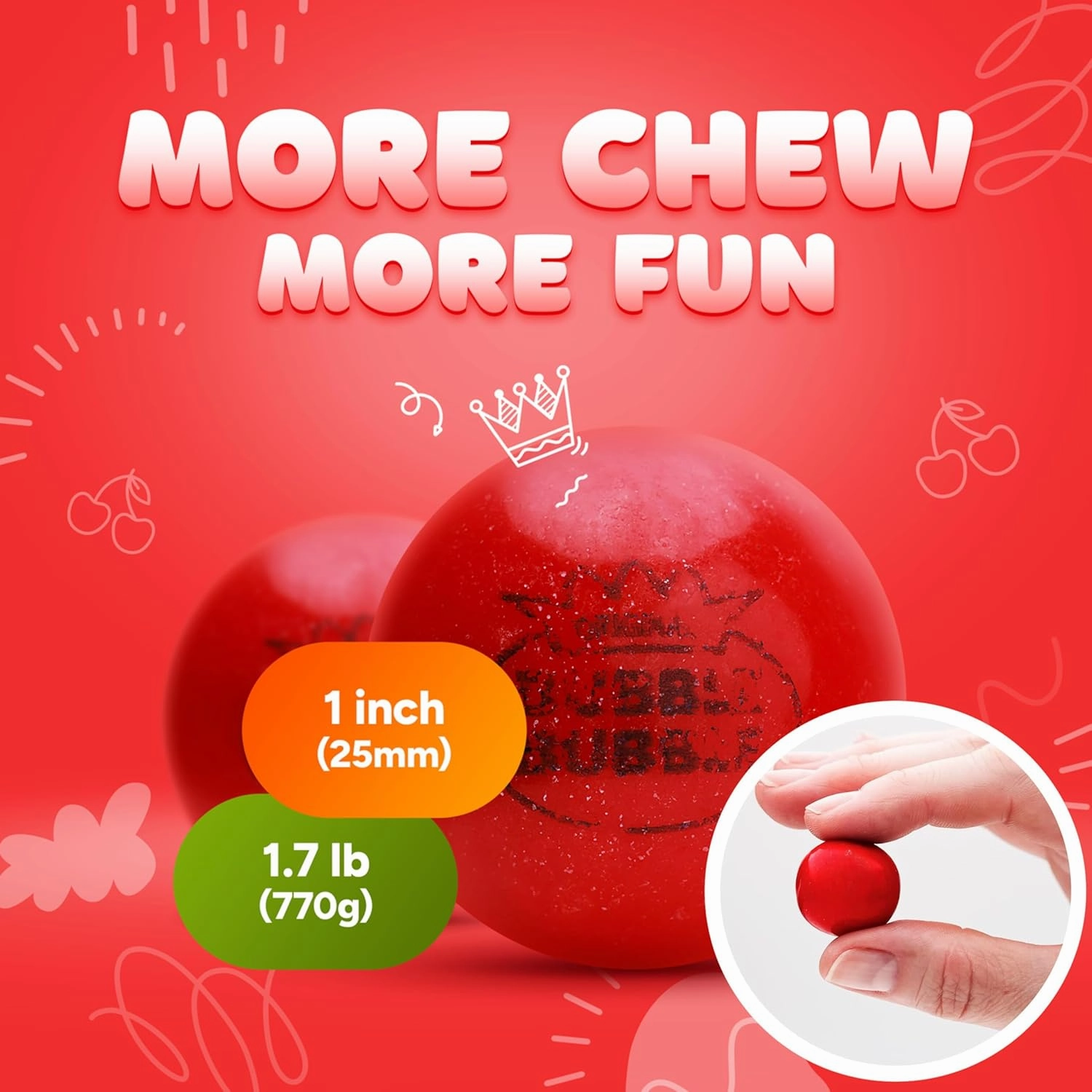 Gumballs for Gumball Machine - 1 Inch Gumballs Refill - Cherry Flavored Bubble Gum Red Gumballs - Kids Gum - Bulk Gum Balls 1.7 Lb - Chewing Gum