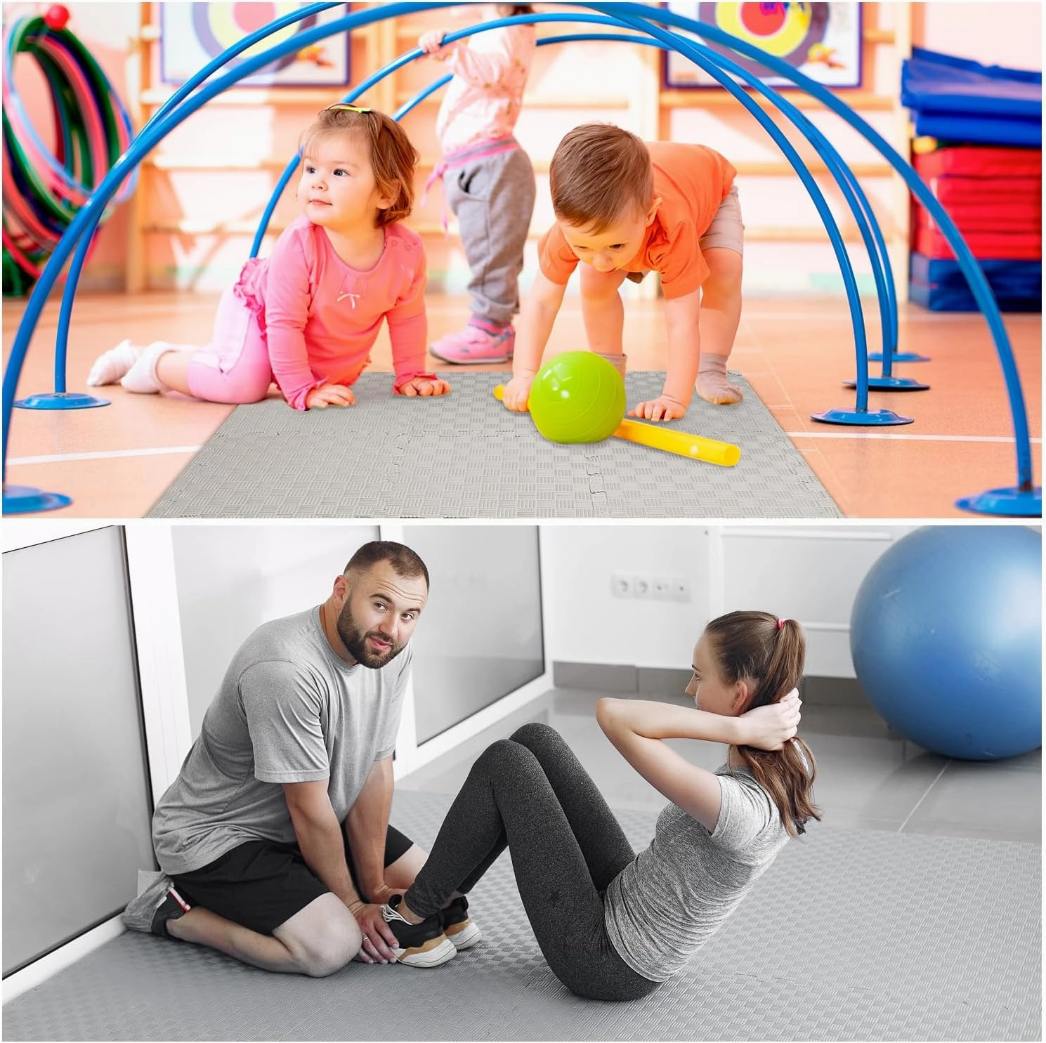 Gym Flooring Puzzle Exercise Mats: Sportneer 1/2" Thick 12" x 12" Interlocking Floor Mats EVA Foam Exercise Tiles for Home Gym Fitness Equipments with Border Waterproof Workout Anti-Slip Mat 12 Sqft/17.4 Sqft