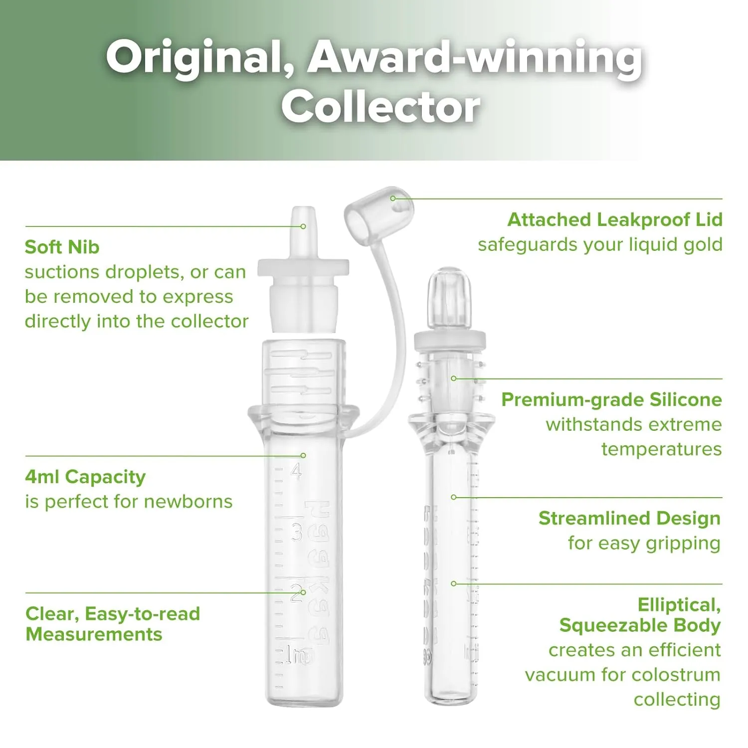 haakaa Colostrum Collector with Storage Case Set, Included 1 pc Reusable Cotton Wipe and Storage Box (0.1oz/4ml, 6 pcs)