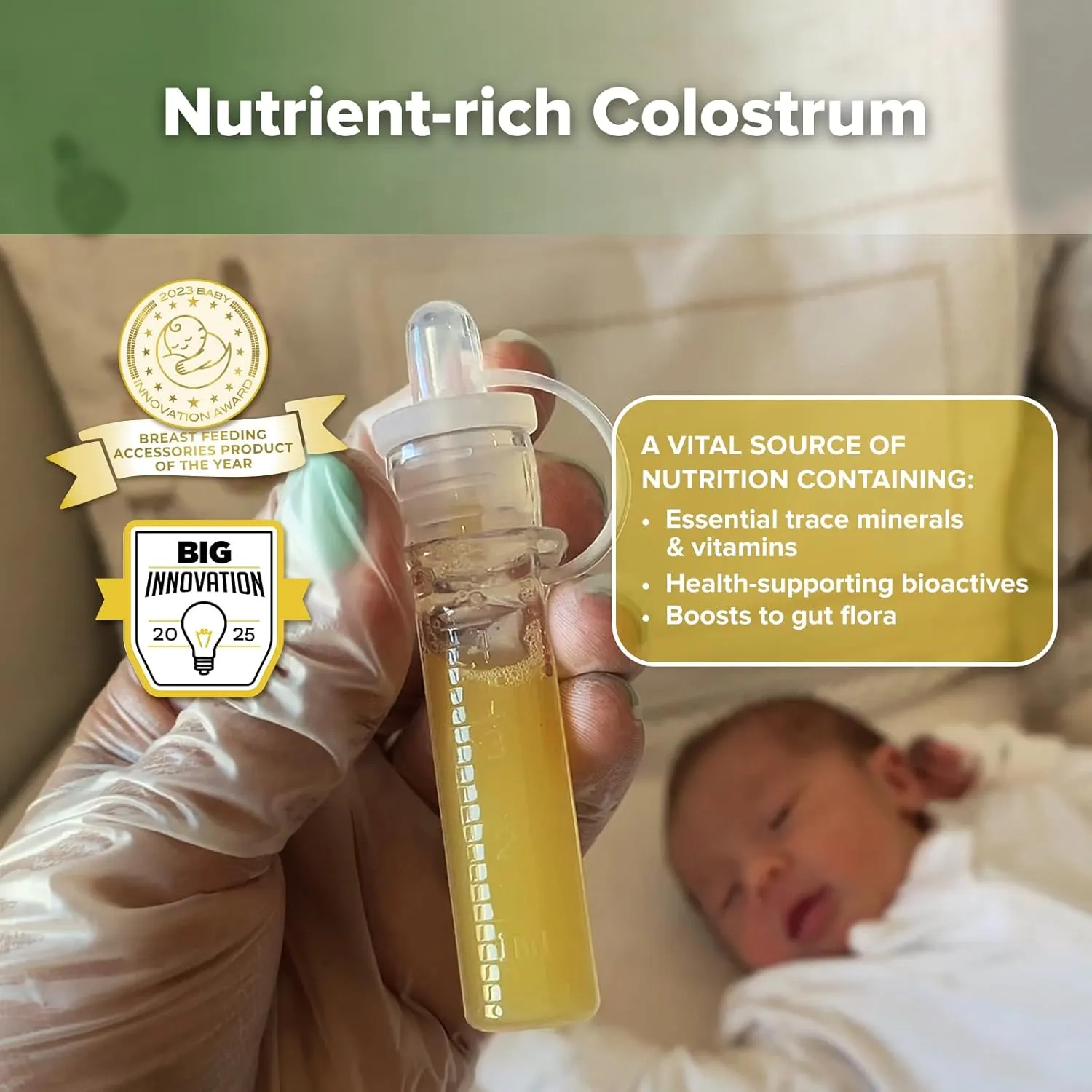 haakaa Colostrum Collector with Storage Case Set, Included 1 pc Reusable Cotton Wipe and Storage Box (0.1oz/4ml, 6 pcs)