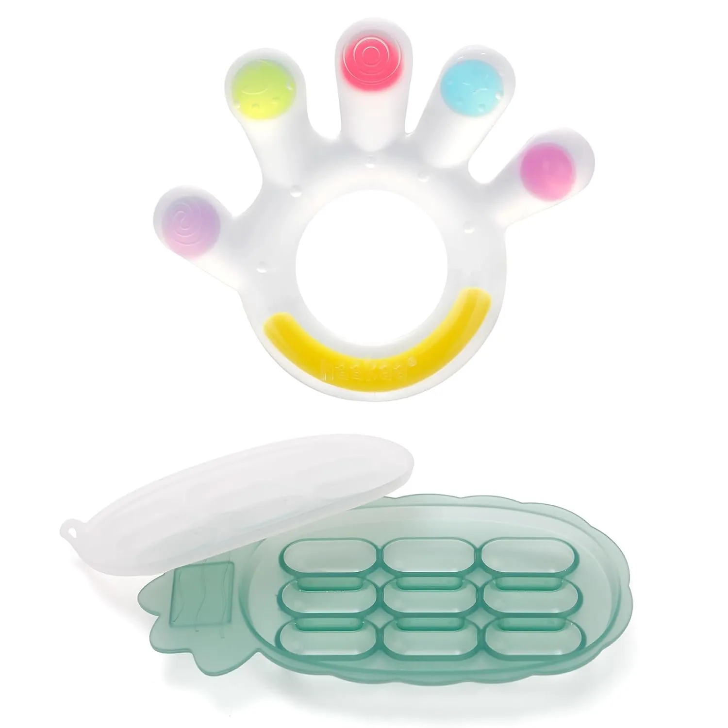 haakaa Palm Teether&Nibble Freezer Tray Set-Soft Silicone Baby Soothing Teether Pacifier|Breast Milk Teething Popsicle Mold
