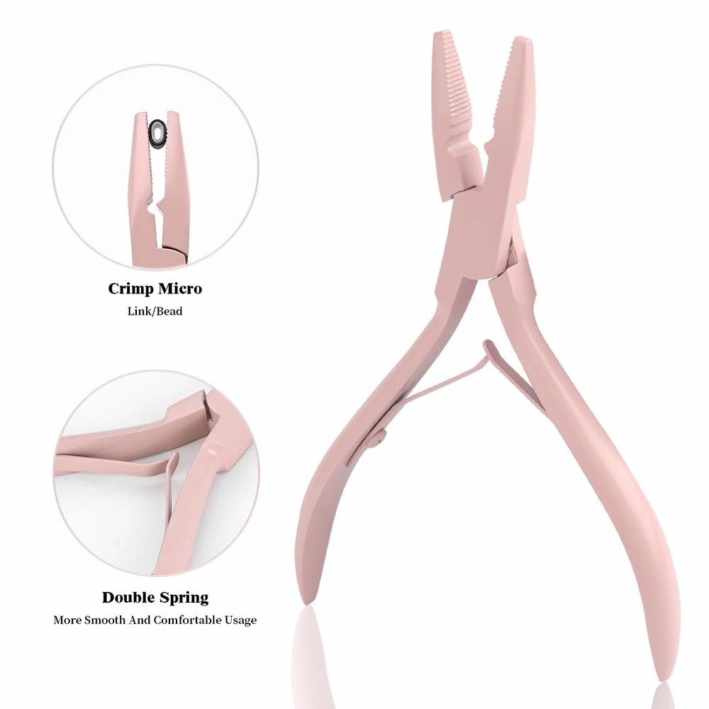 Hair Extension Tool Kit Pink Color Hair Extension Pliers for Micro Beads Remover Cloth Bag Hair Loop Tool Weft Extensions Salon Barber Accessories