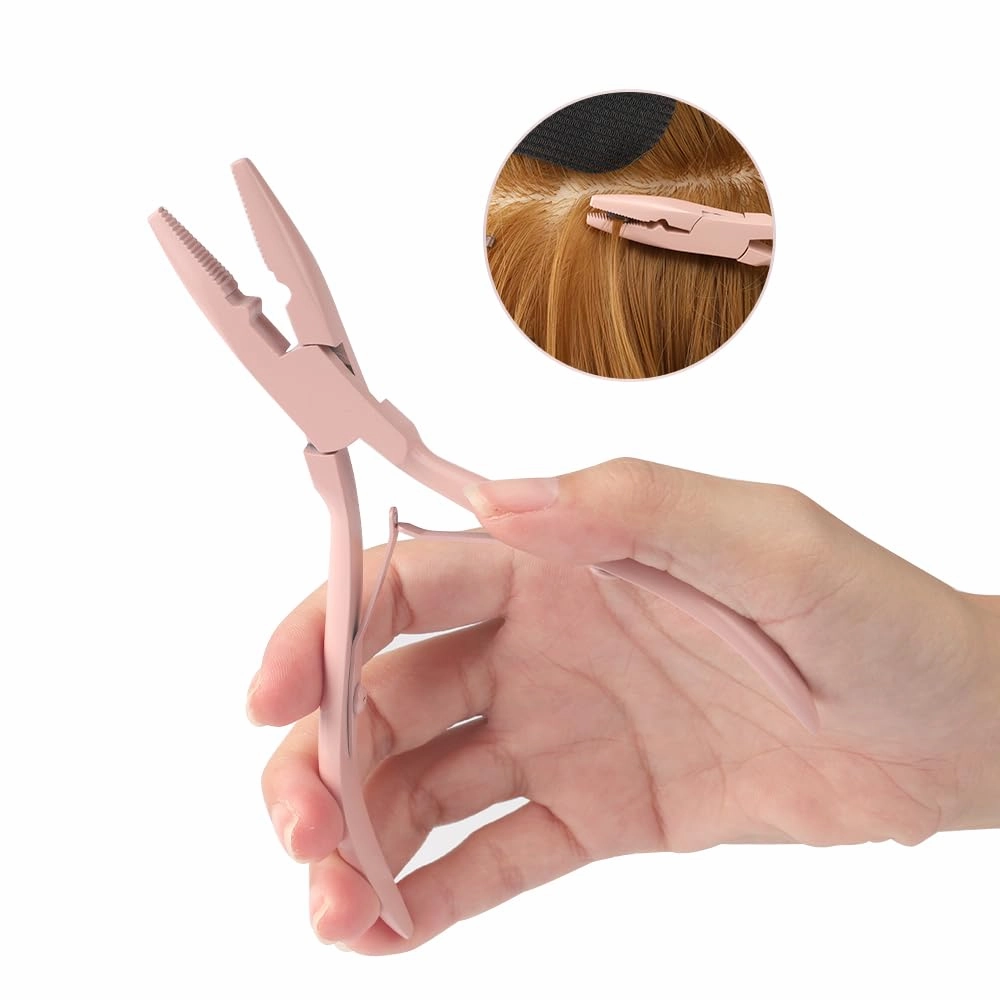 Hair Extension Tool Kit Pink Color Hair Extension Pliers for Micro Beads Remover Cloth Bag Hair Loop Tool Weft Extensions Salon Barber Accessories