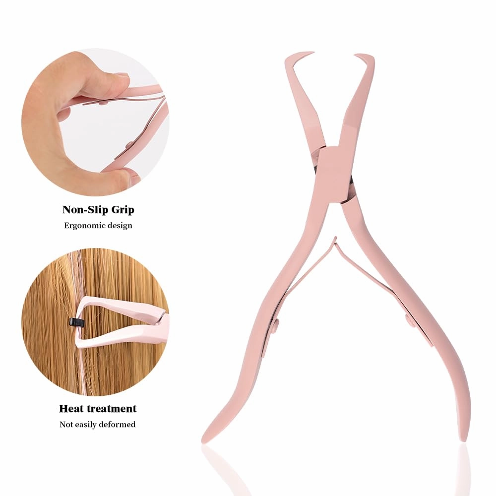 Hair Extension Tool Kit Pink Color Hair Extension Pliers for Micro Beads Remover Cloth Bag Hair Loop Tool Weft Extensions Salon Barber Accessories