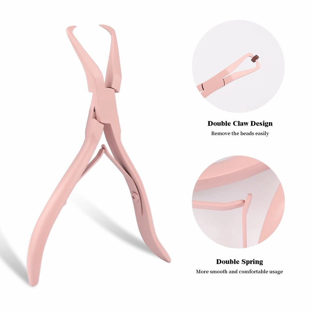 Hair Extension Tool Kit Pink Color Hair Extension Pliers for Micro Beads Remover Cloth Bag Hair Loop Tool Weft Extensions Salon Barber Accessories