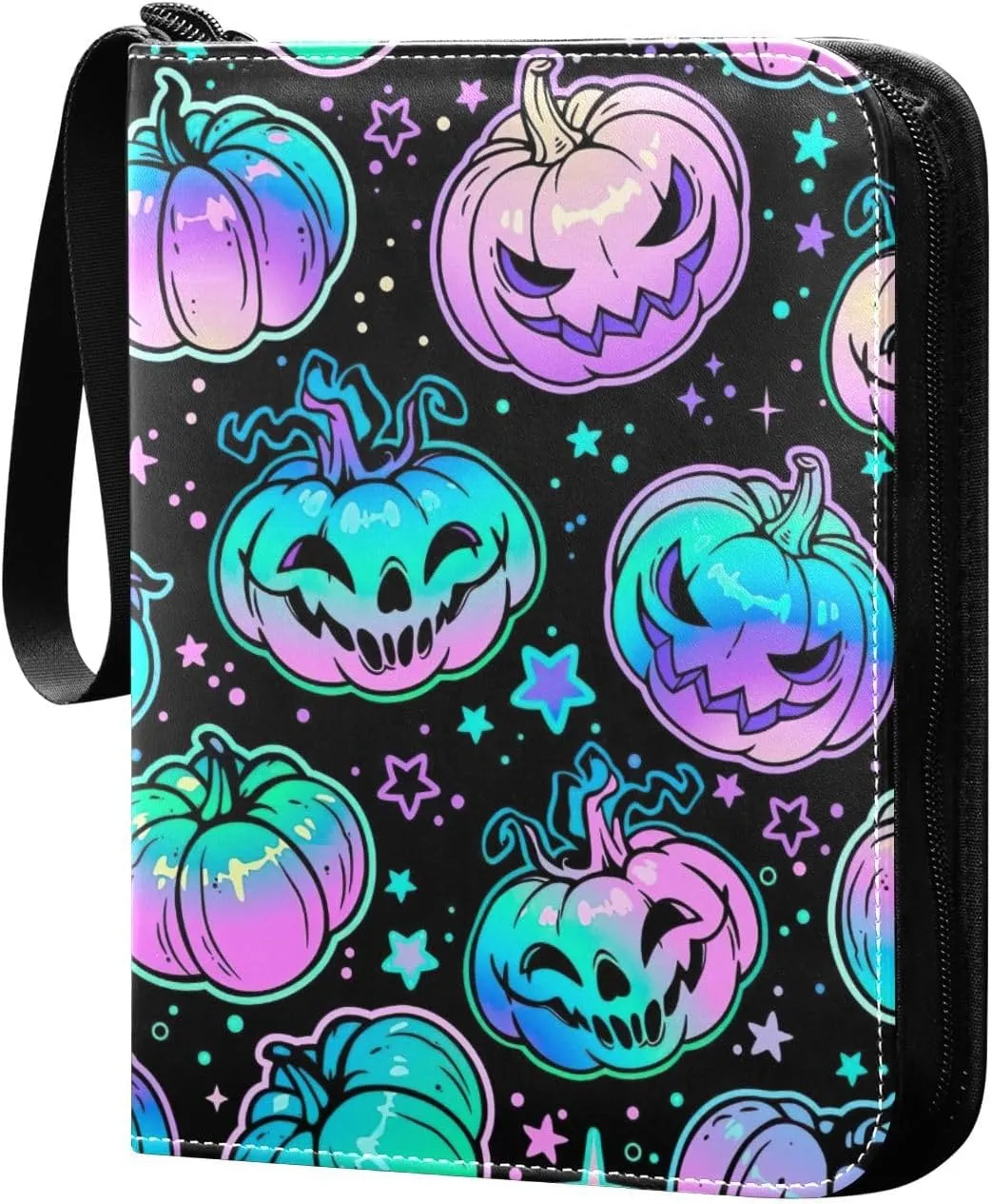 Halloween Cartoon Colorful Pumpkins Card Binder, 3ring Binder Cards 400 Cards Capacity for Sports Cards, Game Cards