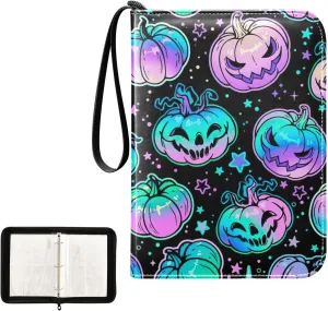 Halloween Cartoon Colorful Pumpkins Card Binder, 3ring Binder Cards 400 Cards Capacity for Sports Cards, Game Cards