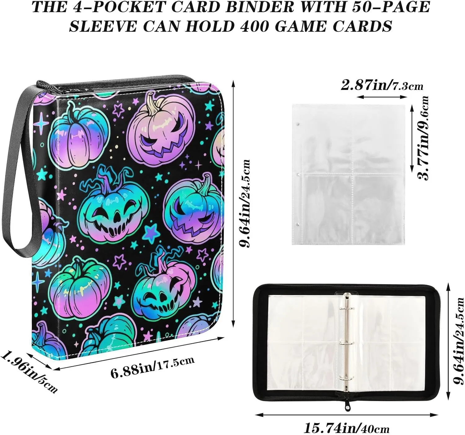 Halloween Cartoon Colorful Pumpkins Card Binder, 3ring Binder Cards 400 Cards Capacity for Sports Cards, Game Cards