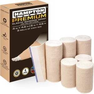 Hampton Adams | As Seen on Shark Tank | Original Elastic Bandage Wrap (6-Pack) | Multiple Sizes Package | Self Closing Latex-Free Cotton Compression | Sports Sprains Calf Ankle & Foot (Hook and Loop)