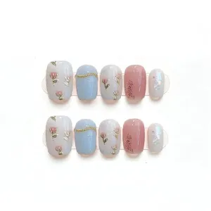 Hand Pressed Henna Translucent Reusable Fake Nails Artificial Manicure Wearable
