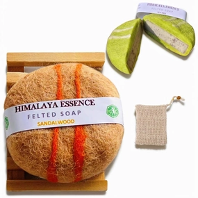 Handmade Felted Essential oil Soap,Handcrafted Felted Soap,Unique Bathroom Decor,Tibetan Yak Milk and Wool,Facial Cleanser, Body Wash 100g (Sandalwood)