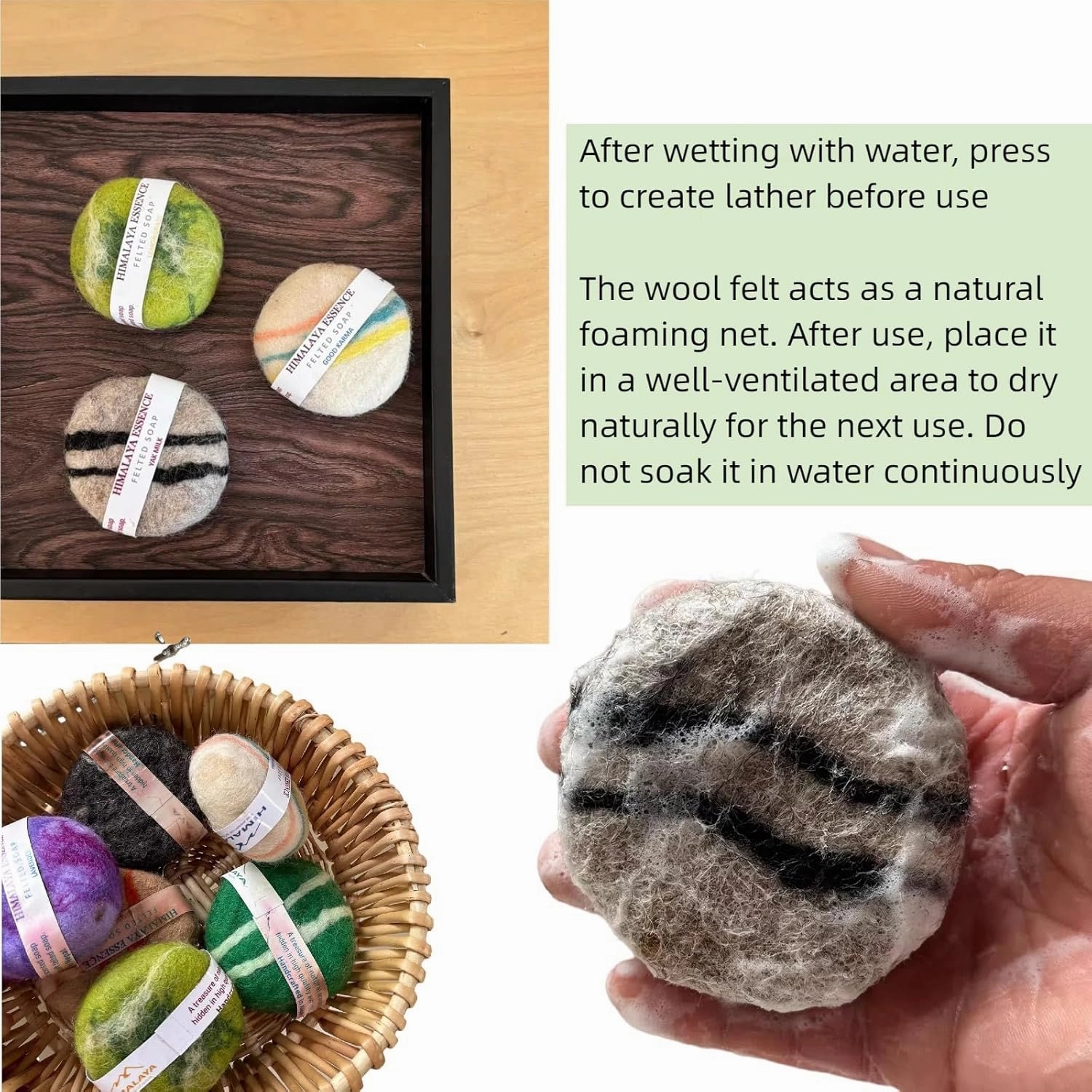 Handmade Felted Essential oil Soap,Handcrafted Felted Soap,Unique Bathroom Decor,Tibetan Yak Milk and Wool,Facial Cleanser, Body Wash 100g (Sandalwood)